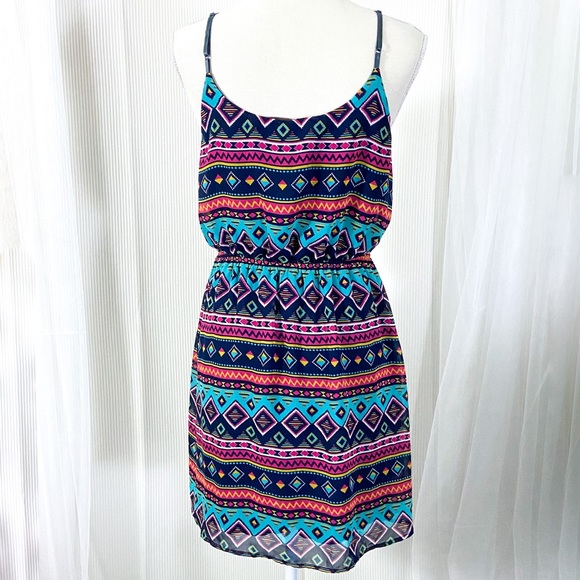 Rosebud Navy Aztec Print Dress Adjustable Straps - Picture 4 of 8